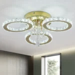 Modern Gold Crystal LED Ceiling Light Luxury Flush Mount Chandelier for Living Room Dining Room Bedroom Hallway