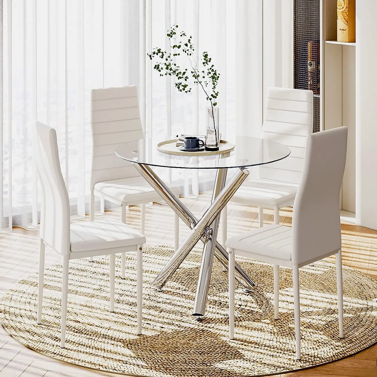kf-S1e6f999efd7846b7a56a65d0b8c9f2517 Dining Table and Chairs Set of 4 - Image 1