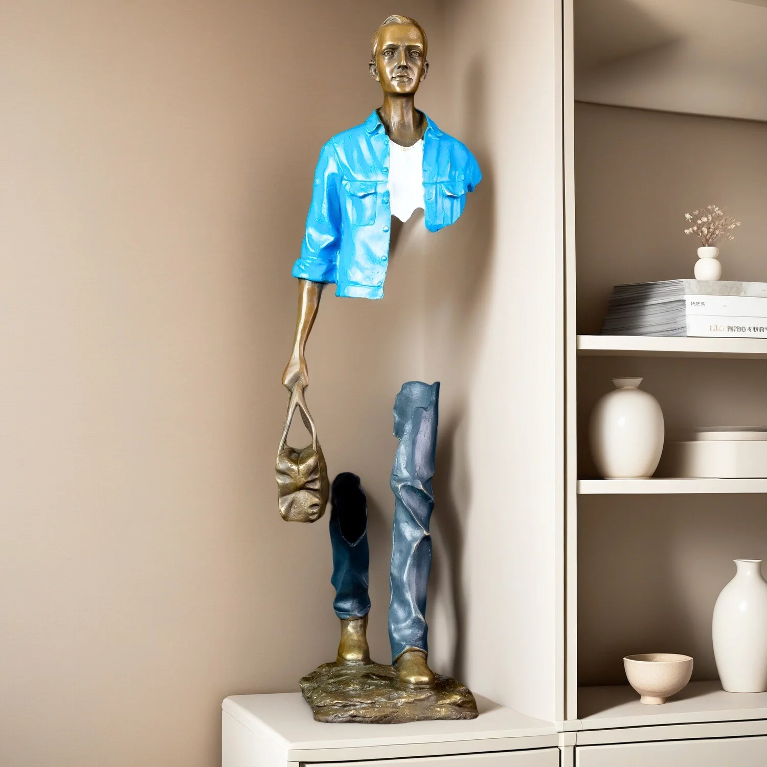 kf-S3b381caf300f40ca82ffd8c08aa5caa23 56cm Handmade Bronze Abstract Traveler Statue Modern Art Sculpture - Image 1