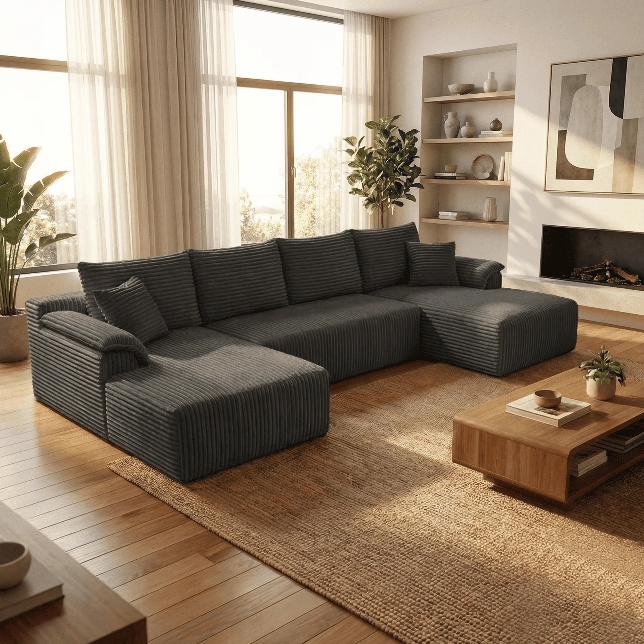kf-S4c6b5f83dcb64accbaa4786782efd415L Luxury U-Shaped Modular Sofa Oversized Deep Seat Living Room Couch - Image 1