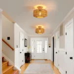 Boho Rattan Ceiling Light – Handwoven Natural Pendant Chandelier with E27 Fitting