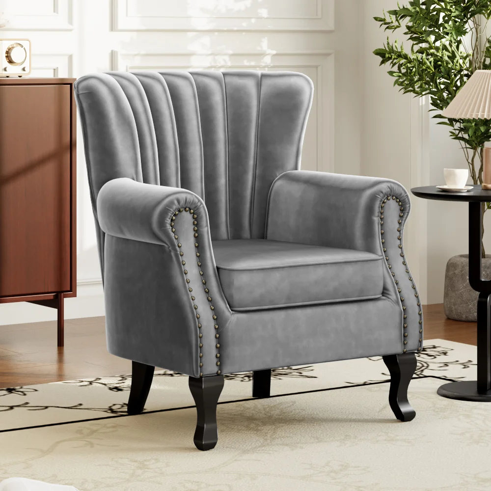 kf-S87d5025480df42948dee50e8b7735fe0E Luxury Velvet Wingback Accent Chair – Deep Tufted Upholstered Armchair with Nailhead Trim for Living Room & Bedroom - Image 1