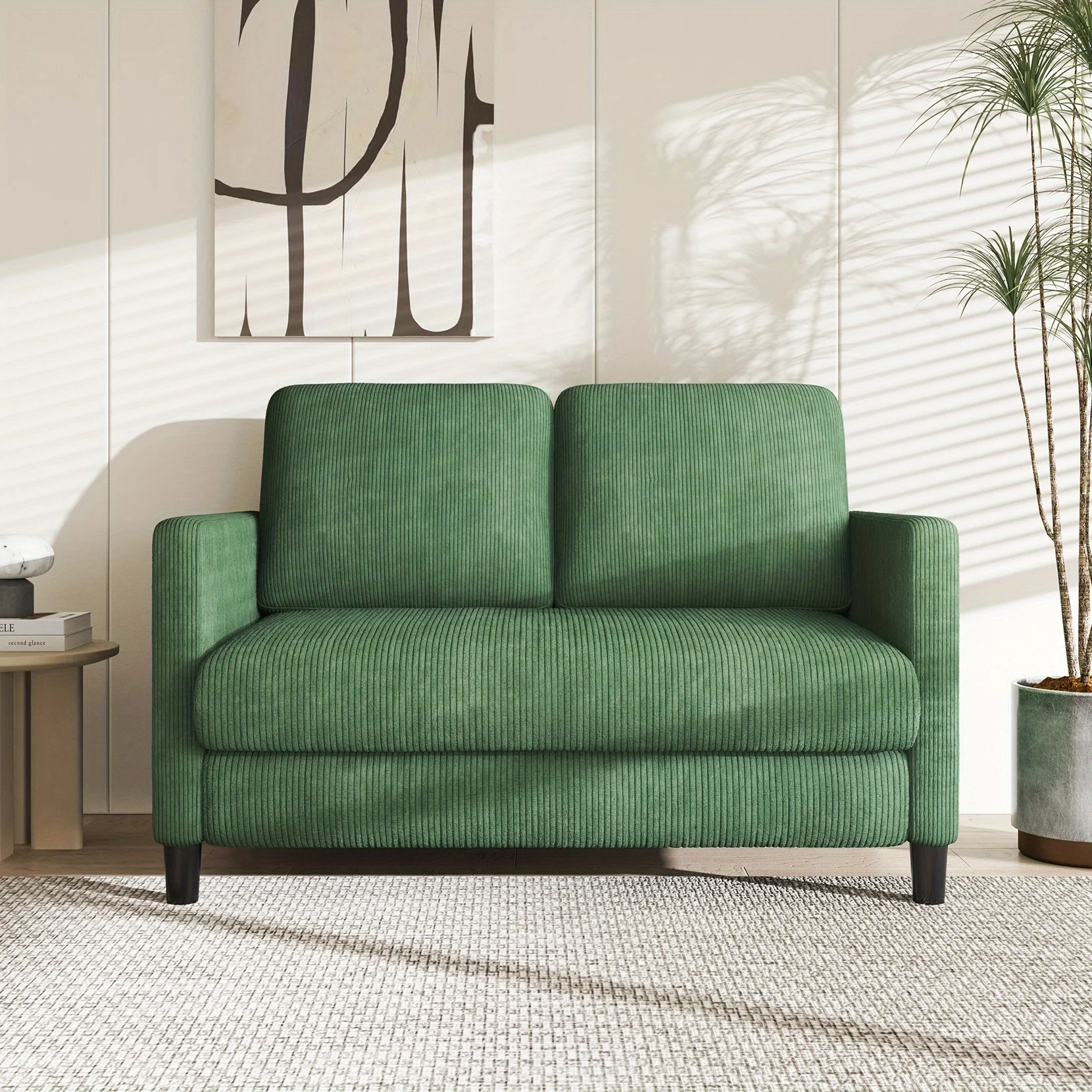 kf-S9fc36afc5a454e6aa804319452880a63Y Vrygle 129cm Corduroy Loveseat Sofa, Modern Deep Seat Couch with Spring Cushions & Solid Wood Frame, Comfortable 2-Seater for Bedroom, Living Room & Apartment - Image 1