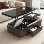Lift Top Coffee Table with 4 Storage Stools, Expandable Centre Table for Living Room, Modern Multifunctional Design