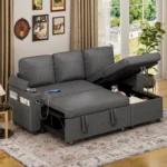 Luxury L-Shaped Sofa Bed Convertible Pull-Out Sleeper with Storage & USB