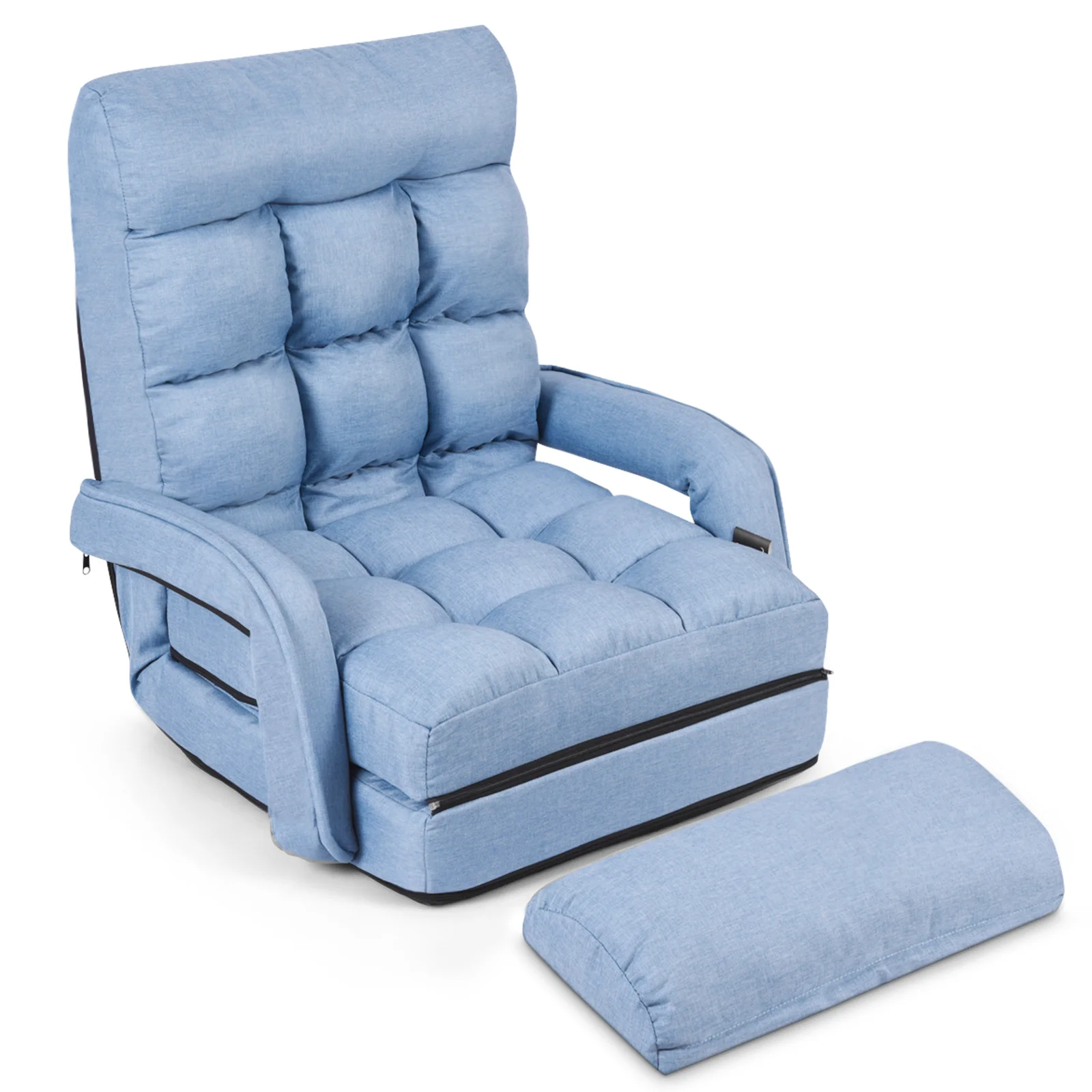 kf-Sb43db0855b854783a7a92f1a081e8c3am Convertible Adjustable Folding Lazy Sofa Bed with Armrests and Pillow - Image 1