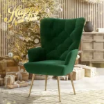 Modern Velvet Wingback Dining Chairs with Tufted Button Back & Metal Legs – High-Back Accent Side Chairs
