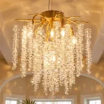 Luxury Gold K9 Crystal Branch Chandelier, Adjustable Pendant Light for Dining Room & Kitchen Island