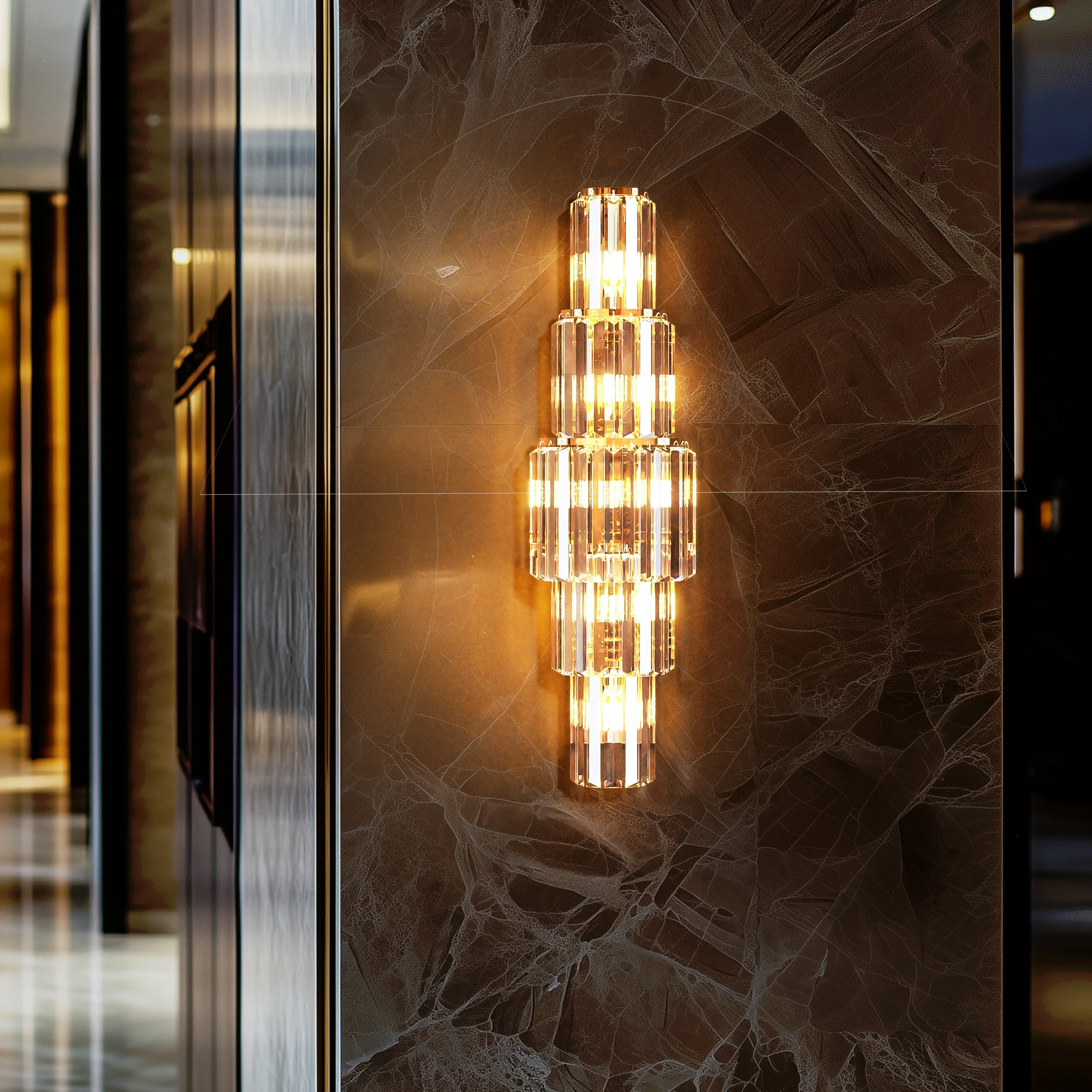kf-Sfa06a293f8964d7899101ae25306506bl Vrygle Modern 3-Layer Crystal Wall Lamp, 5-Light Gold Wall Sconce with E14 LED Bulbs, Luxury Crystal Vanity Light for Bedroom, Living Room, Bathroom & Hallway - Image 1
